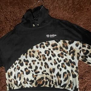 Justice XL black cheetah print velvet Hoodie womens